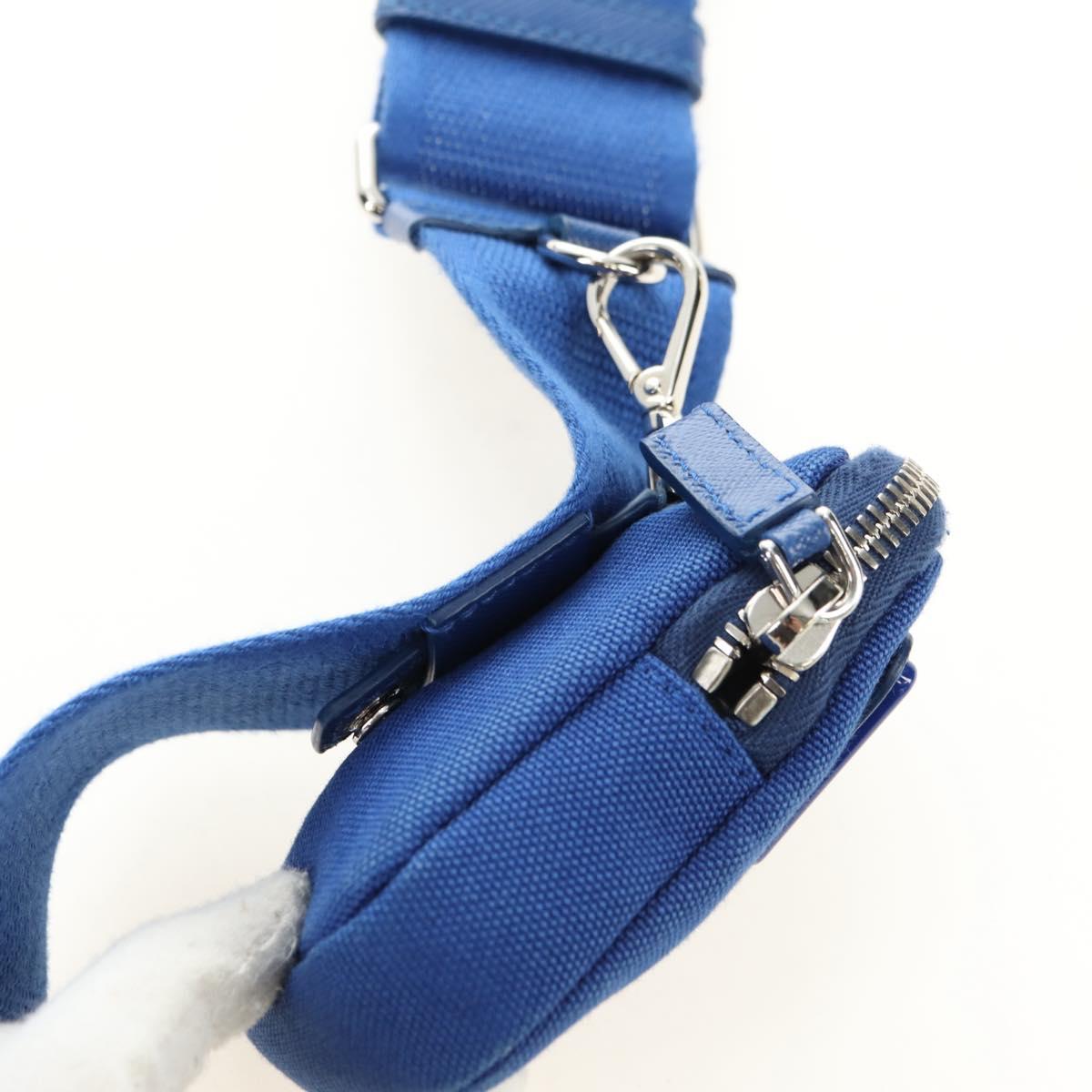 PRADA Shoulder Bag Canvas Blue Silver Auth 182306M