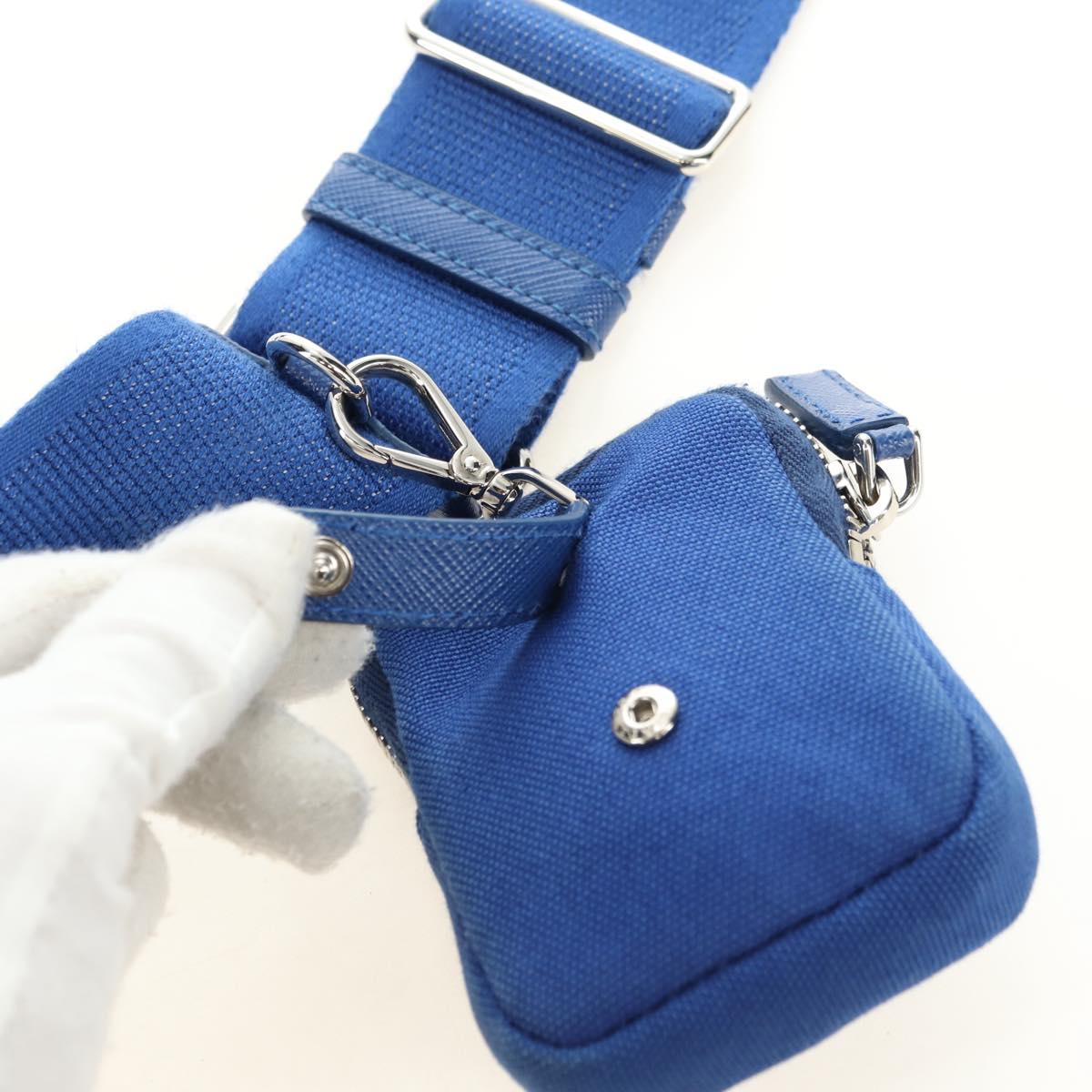 PRADA Shoulder Bag Canvas Blue Silver Auth 182306M