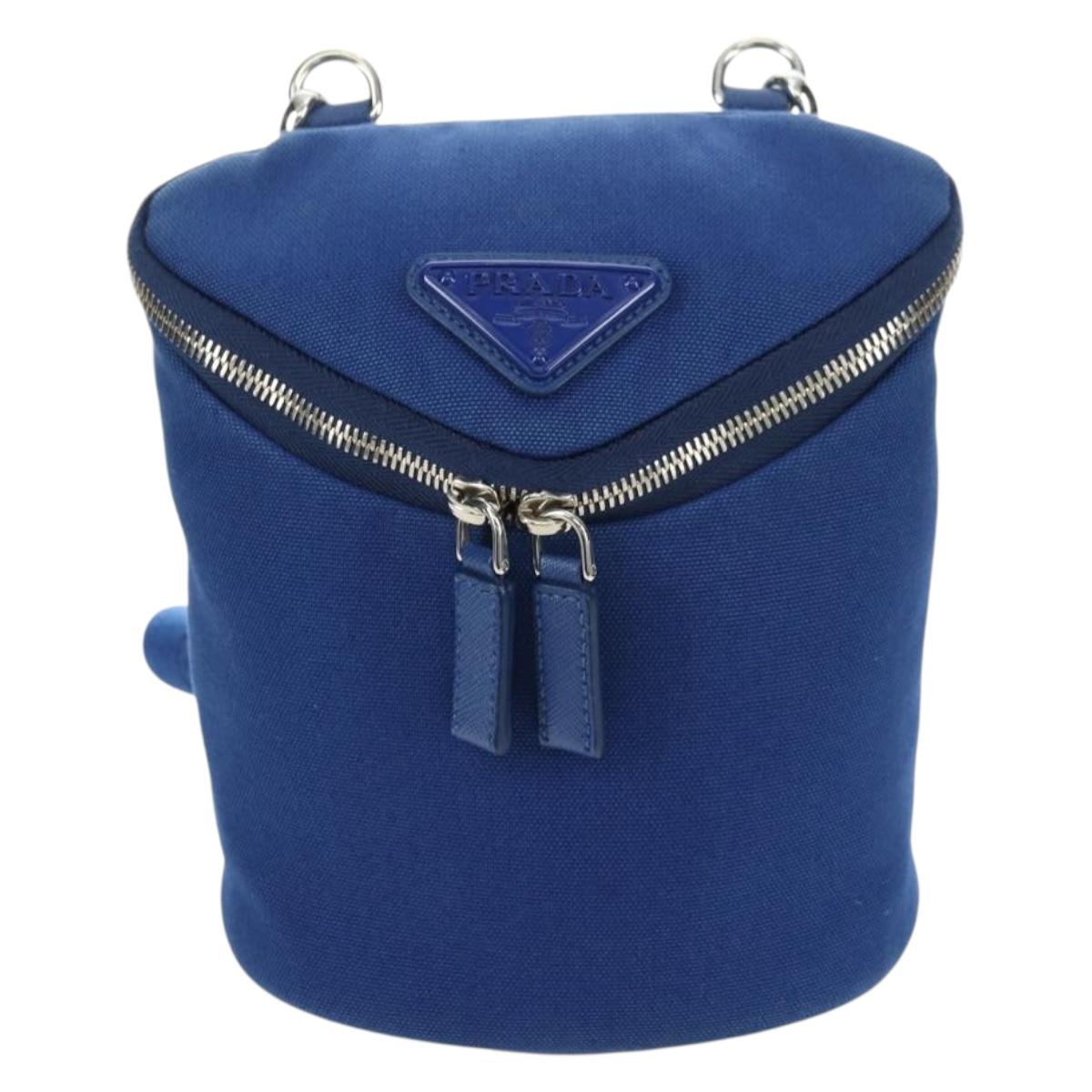 PRADA Shoulder Bag Canvas Blue Silver Auth 182306M