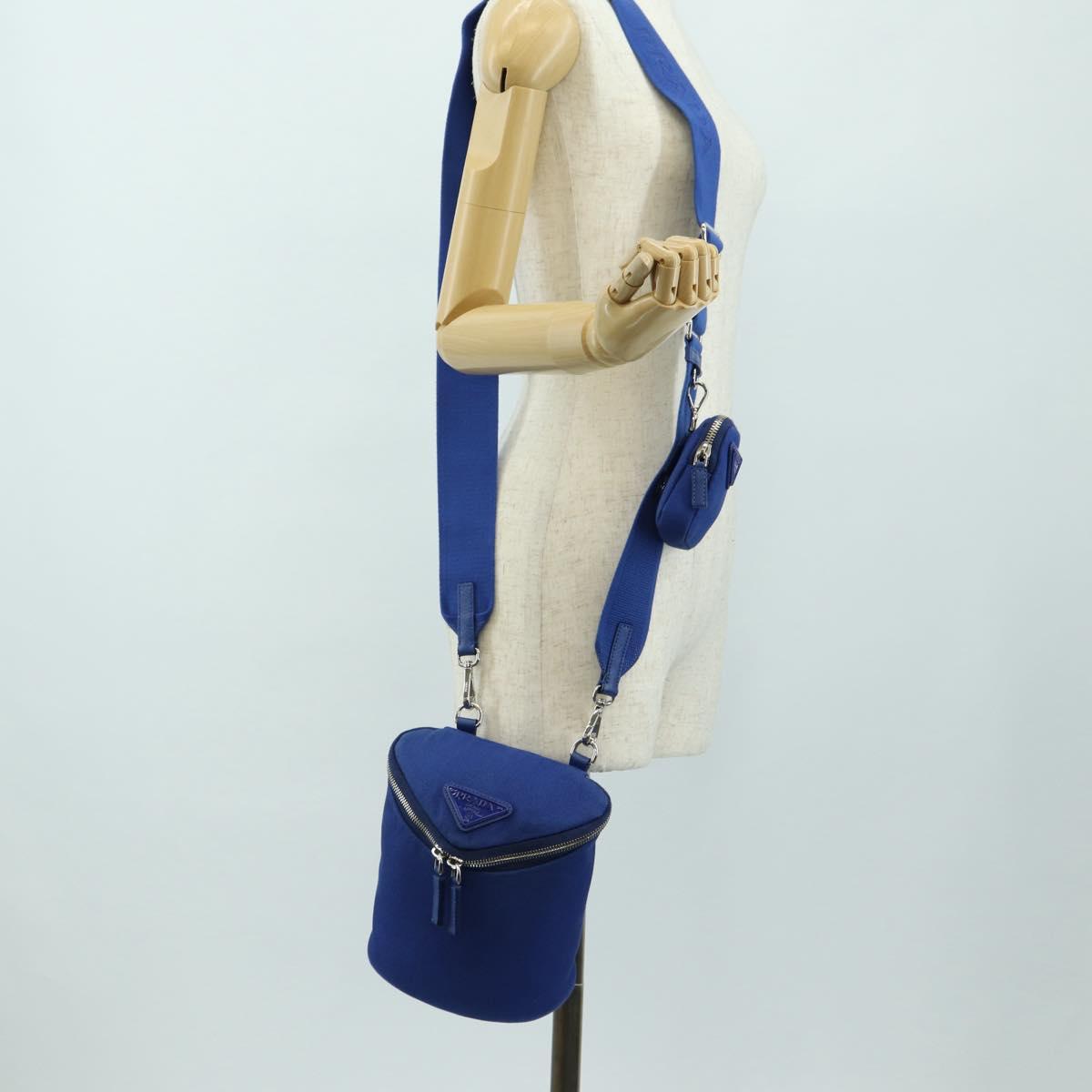 PRADA Shoulder Bag Canvas Blue Silver Auth 182306M