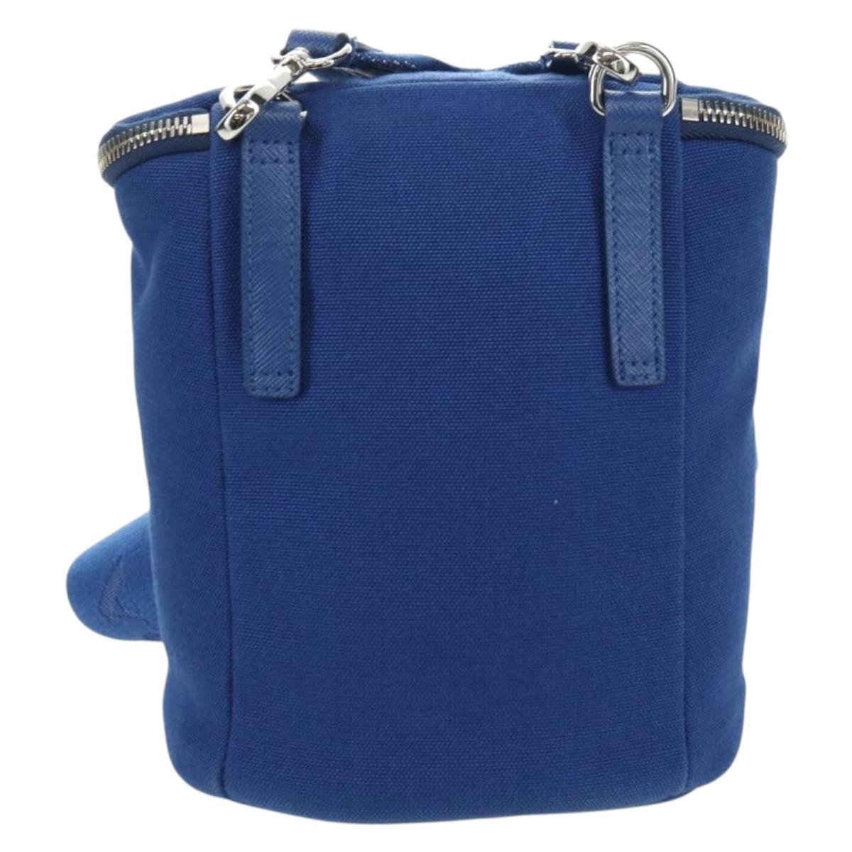 PRADA Shoulder Bag Canvas Blue Silver Auth 182306M
