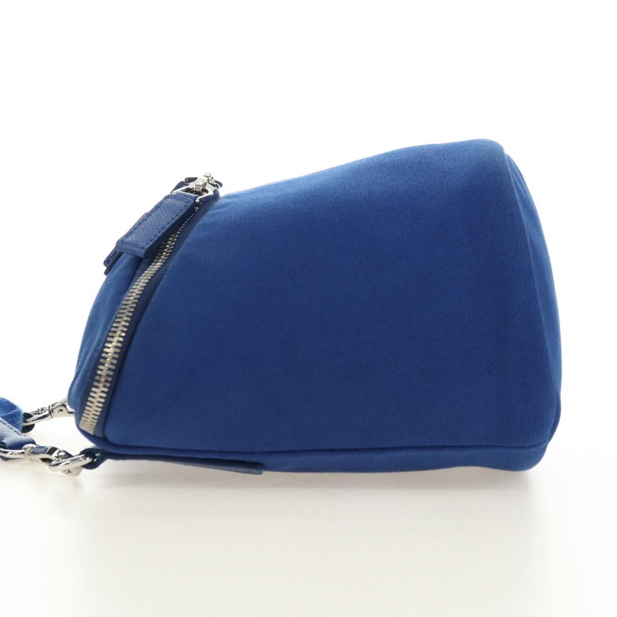 PRADA Shoulder Bag Canvas Blue Silver Auth 182306M