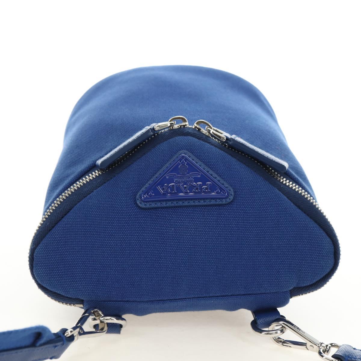 PRADA Shoulder Bag Canvas Blue Silver Auth 182306M