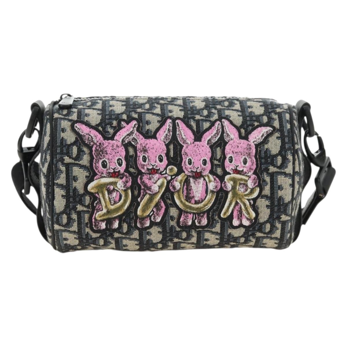 Christian Dior Trotter Canvas Oblique Rabbit Mini Roller Bag Navy Auth 182307SAM