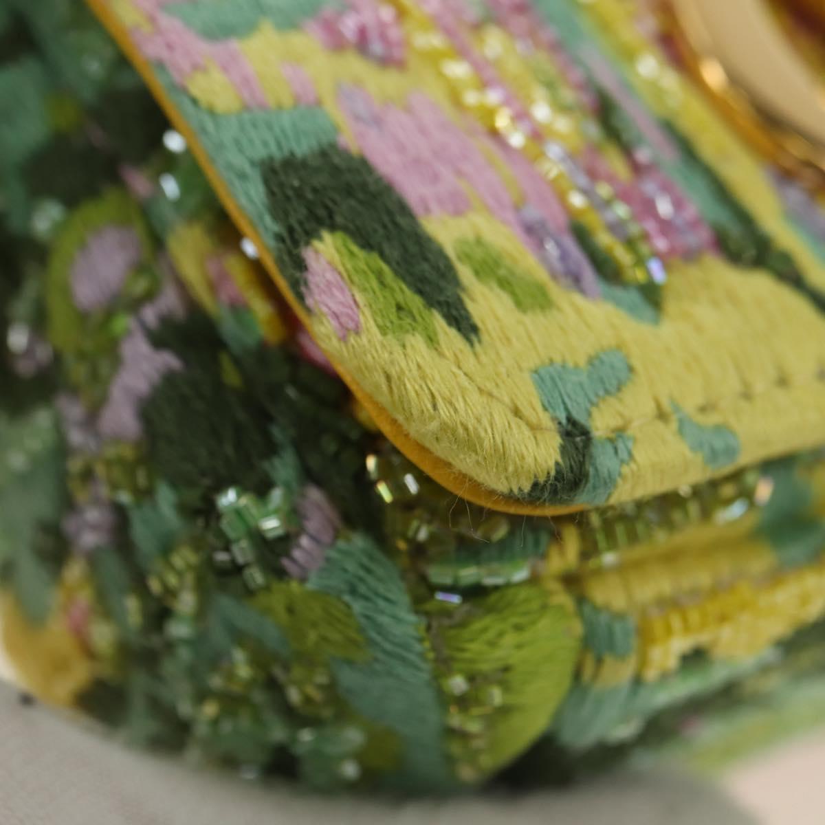 Christian Dior Caro Chain Shoulder Bag Canvas Beads Green Gold Auth 182308SM
