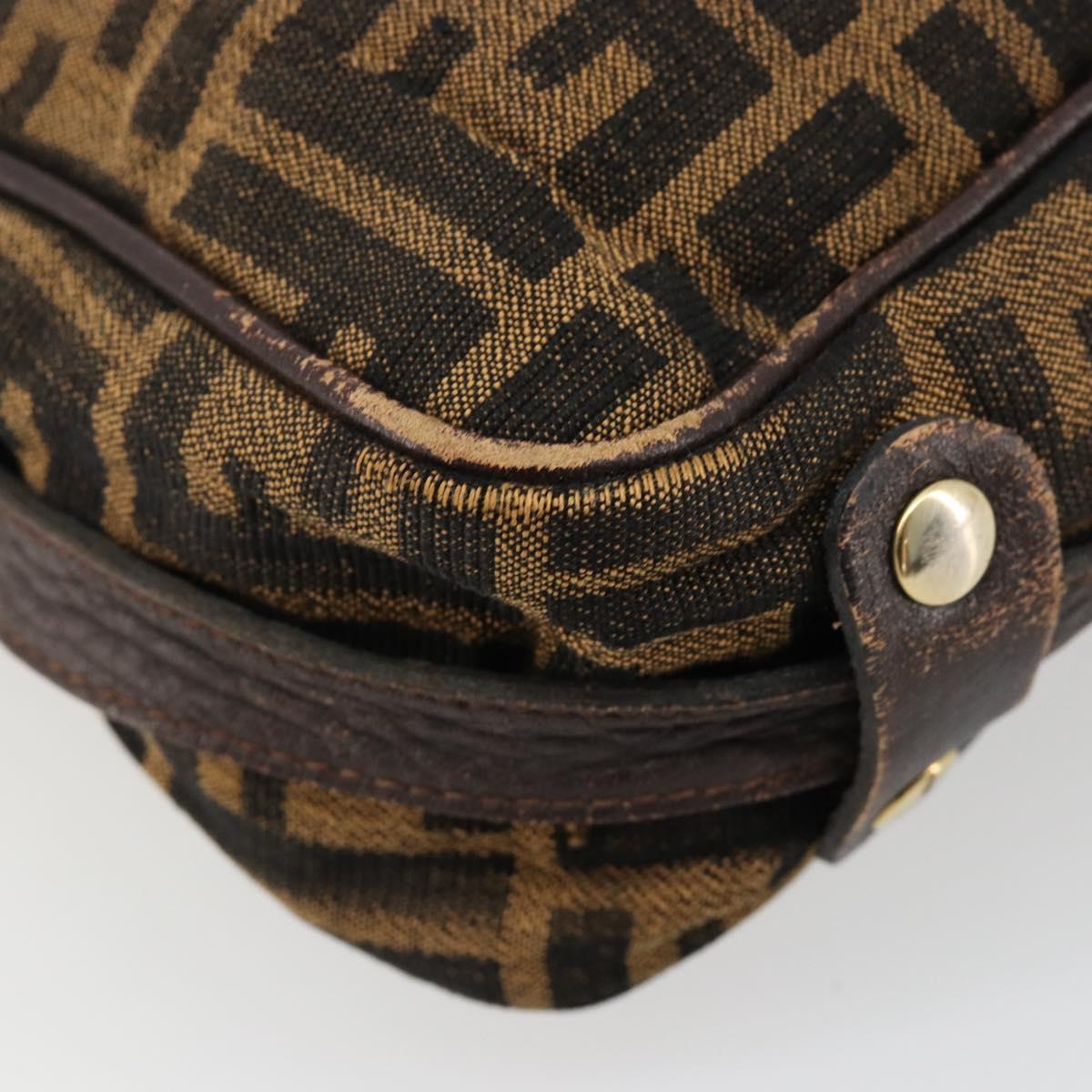 FENDI Zucca Canvas Shoulder Bag Black Brown Auth 182351