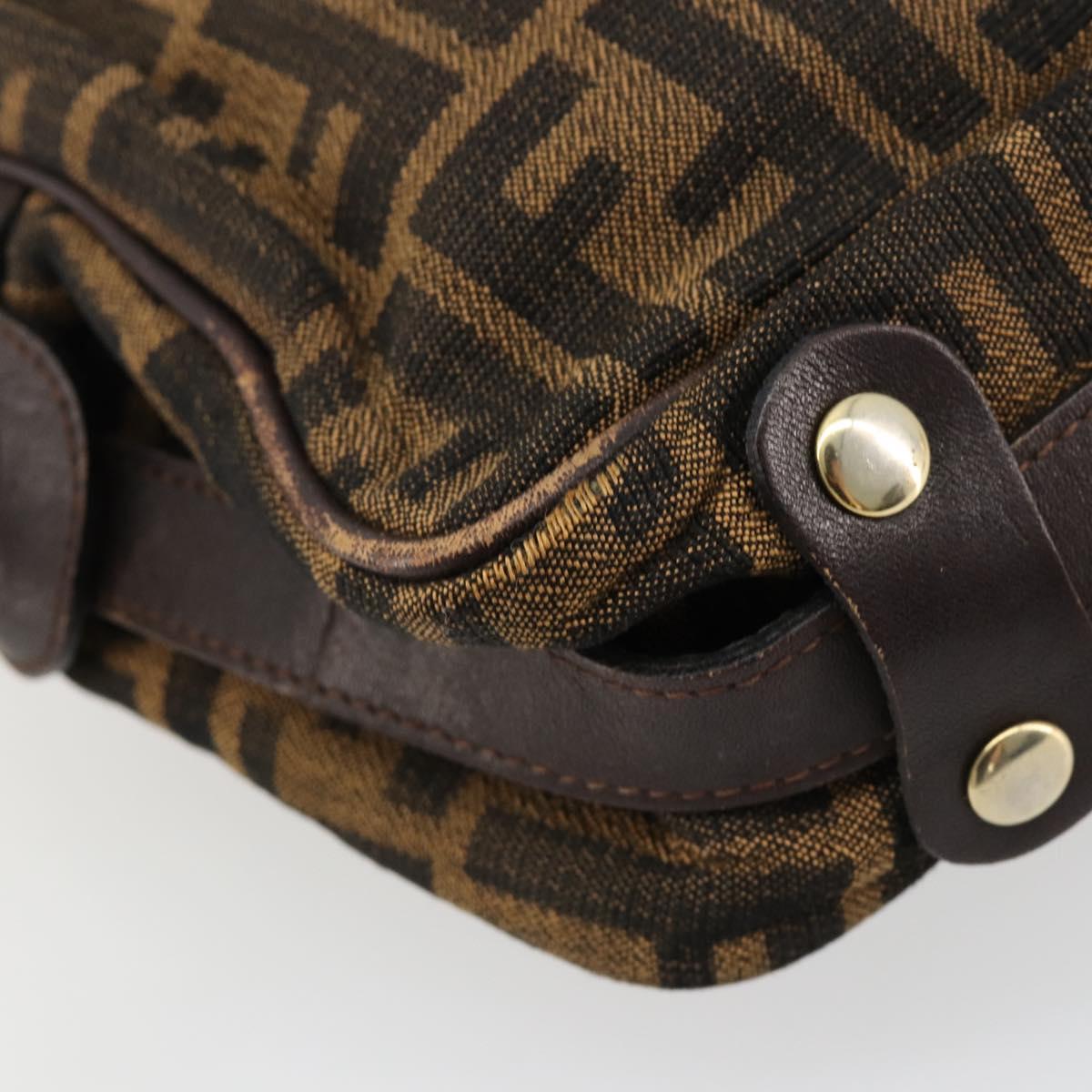 FENDI Zucca Canvas Shoulder Bag Black Brown Auth 182351