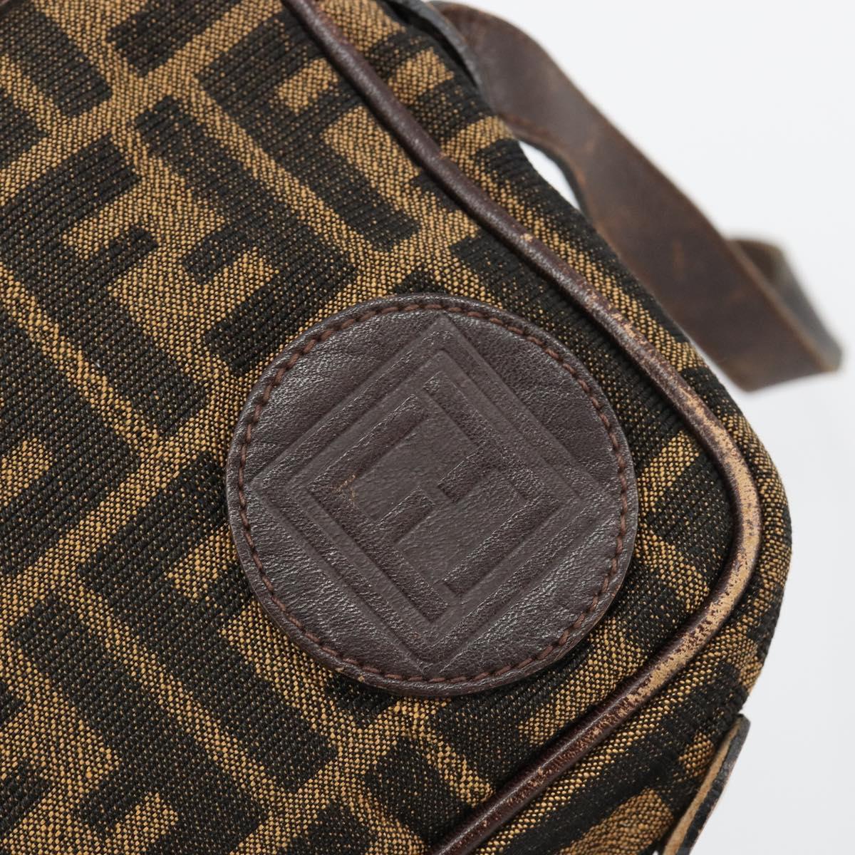 FENDI Zucca Canvas Shoulder Bag Black Brown Auth 182351