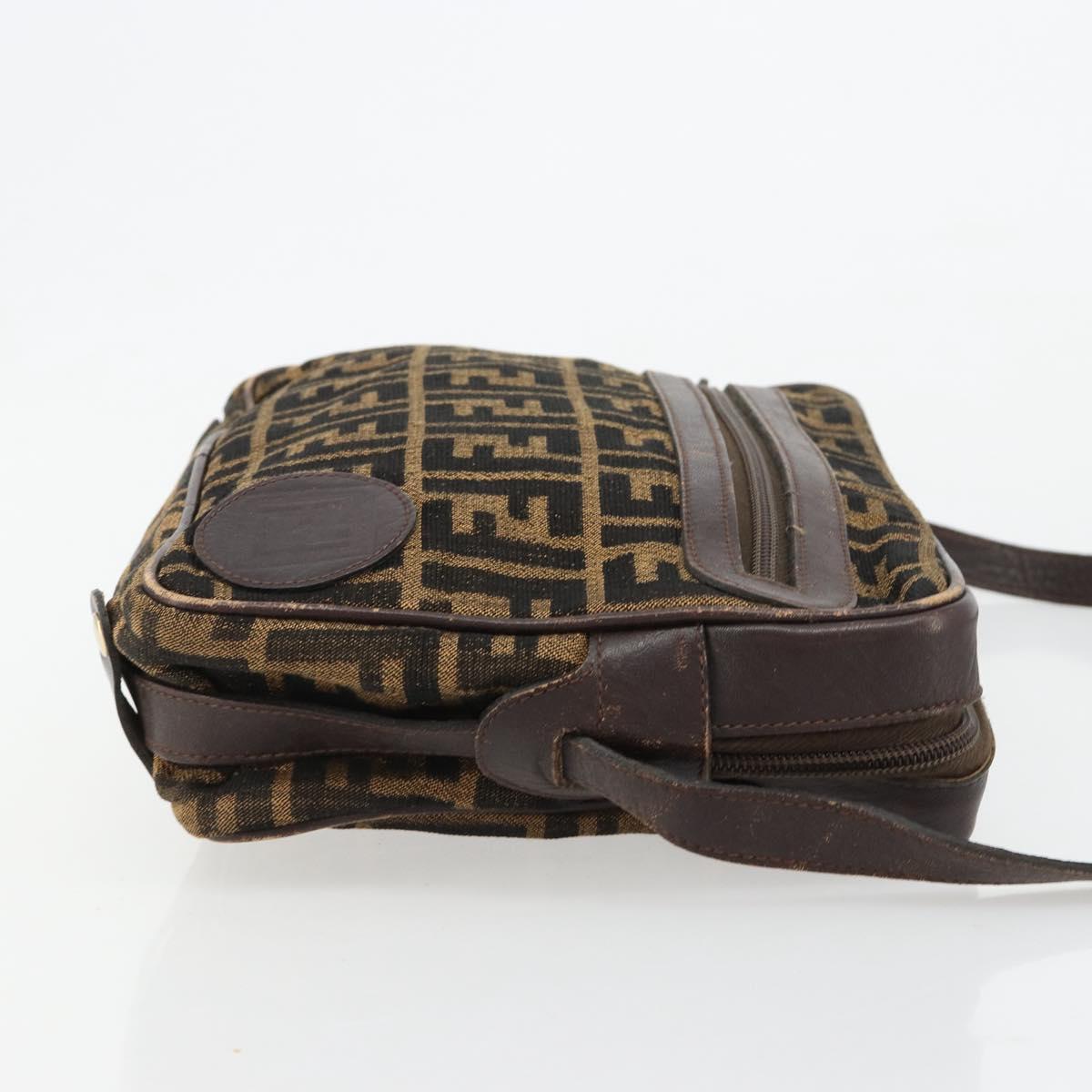 FENDI Zucca Canvas Shoulder Bag Black Brown Auth 182351