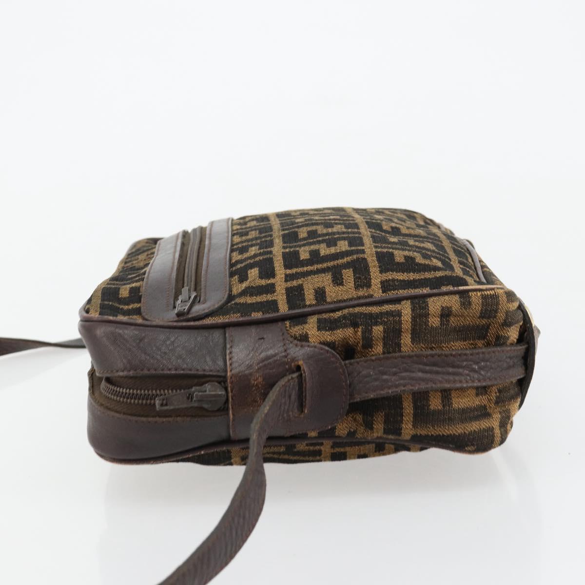 FENDI Zucca Canvas Shoulder Bag Black Brown Auth 182351