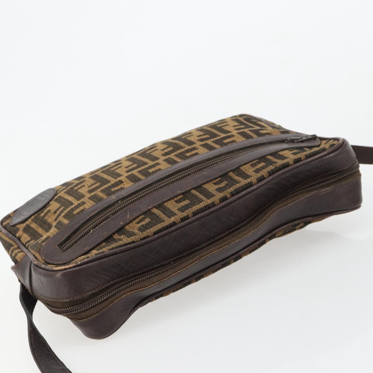 FENDI Zucca Canvas Shoulder Bag Black Brown Auth 182351