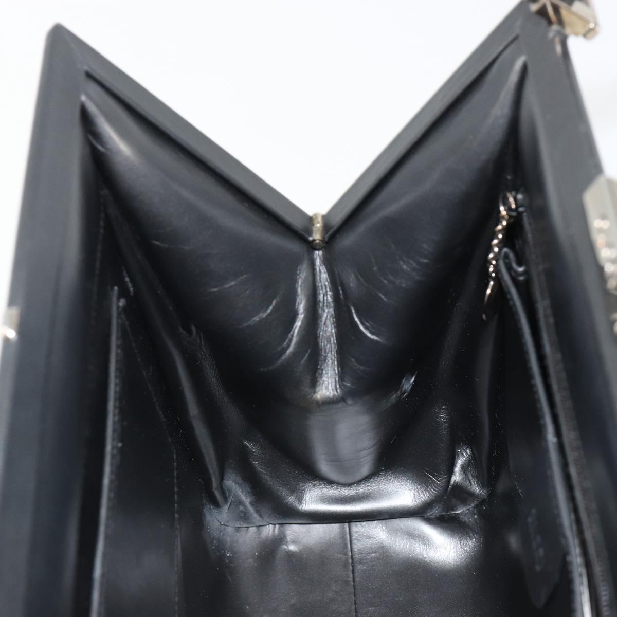 GUCCI Hand Bag Leather Black Silver 000 2046 0300 Auth 182352
