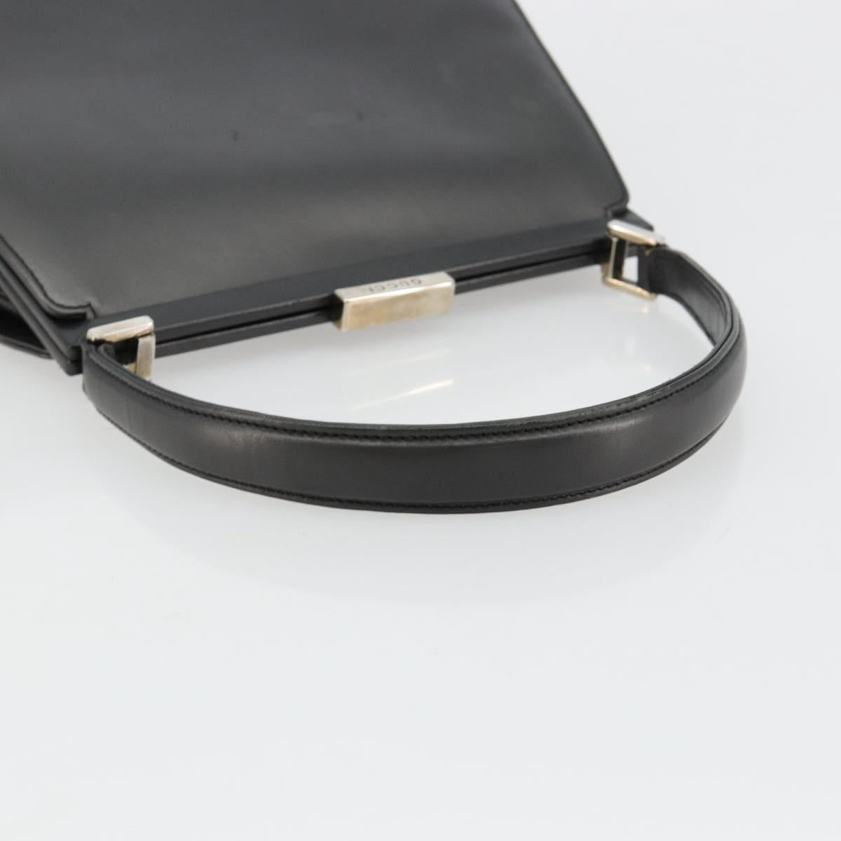 GUCCI Hand Bag Leather Black Silver 000 2046 0300 Auth 182352