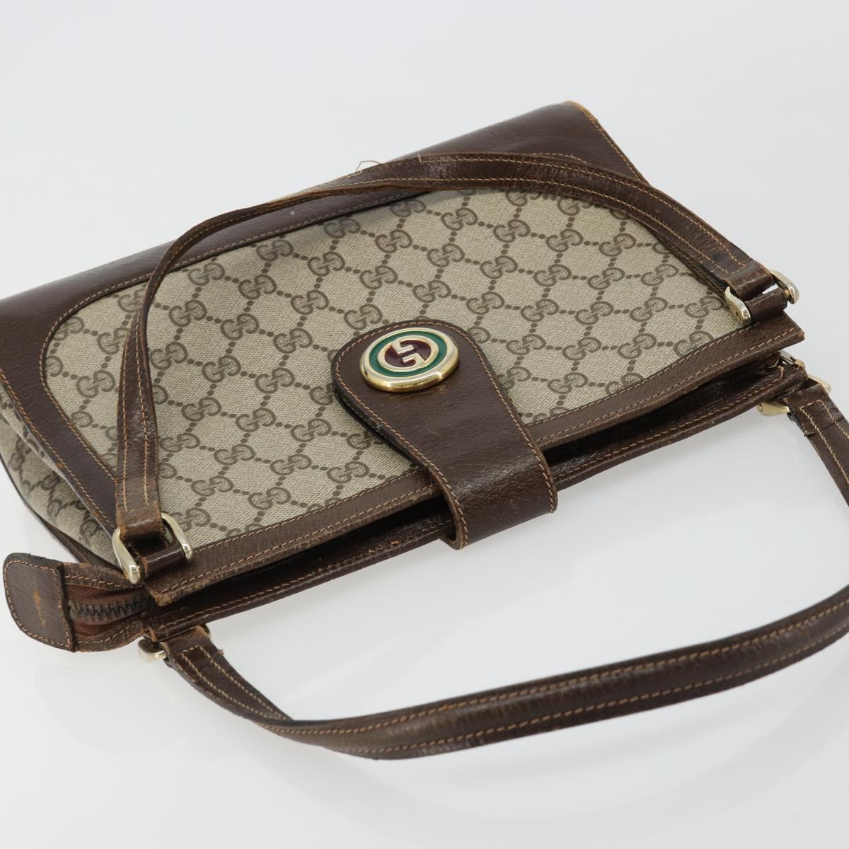 GUCCI GG Supreme Shoulder Bag PVC Beige Gold Auth 182353