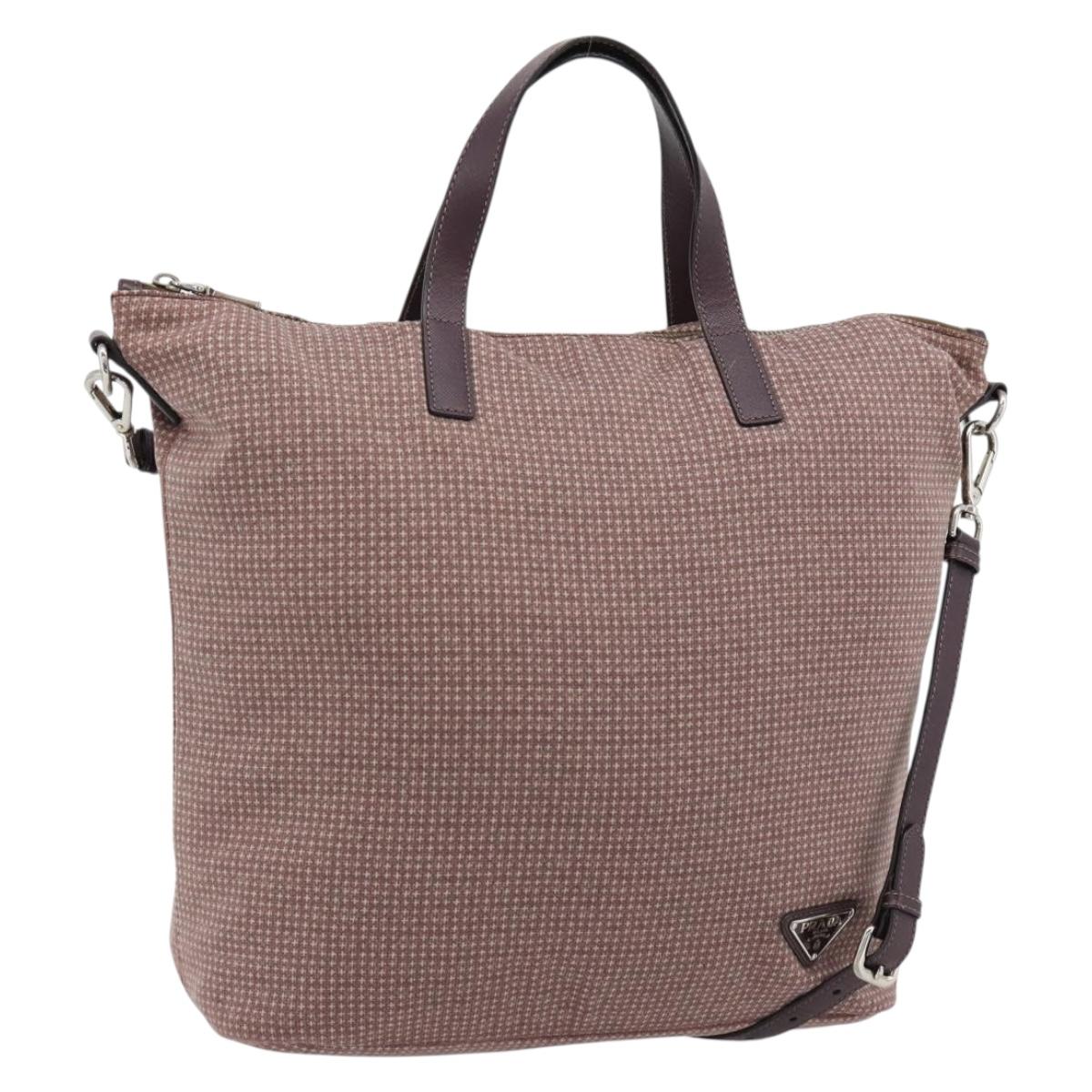 PRADA Hand Bag Canvas 2way Red Silver Auth 182354