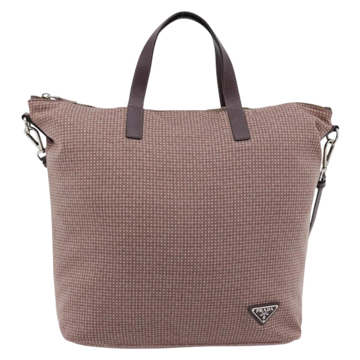 PRADA Hand Bag Canvas 2way Red Silver Auth 182354