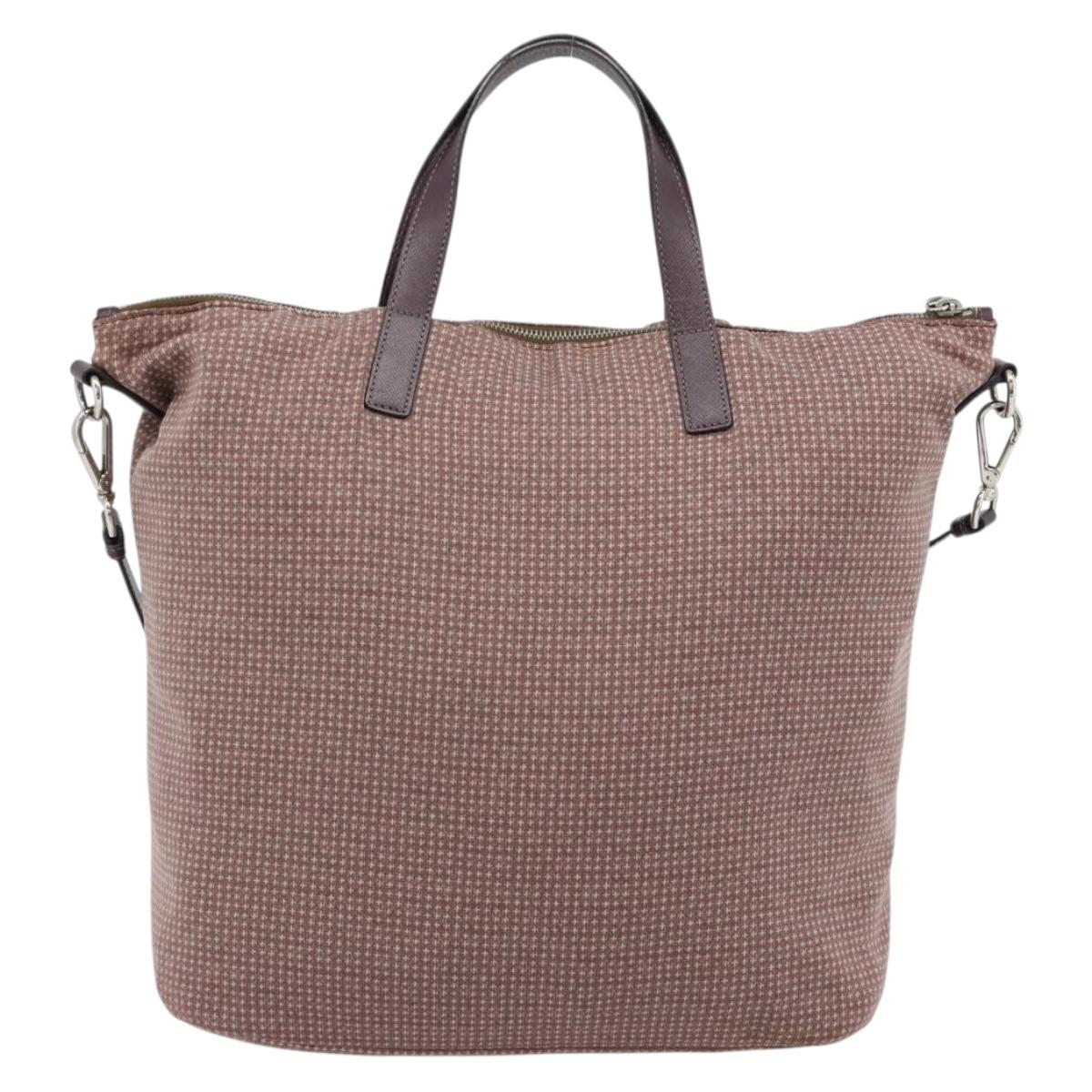 PRADA Hand Bag Canvas 2way Red Silver Auth 182354