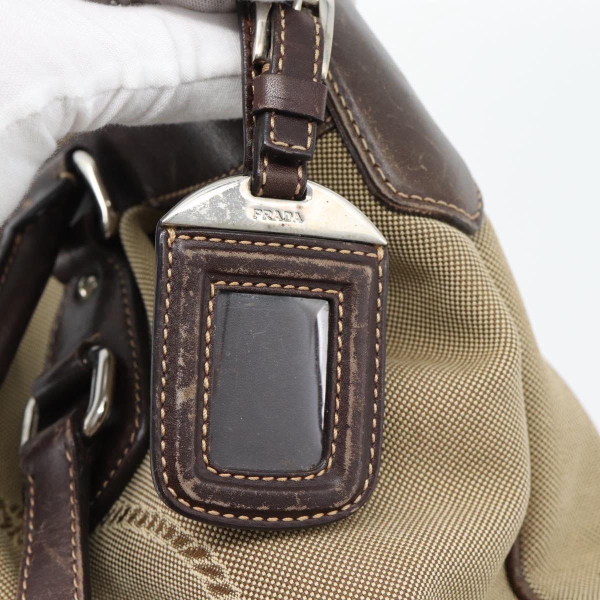 PRADA Hand Bag Canvas Leather 2way Beige Silver Auth 182357