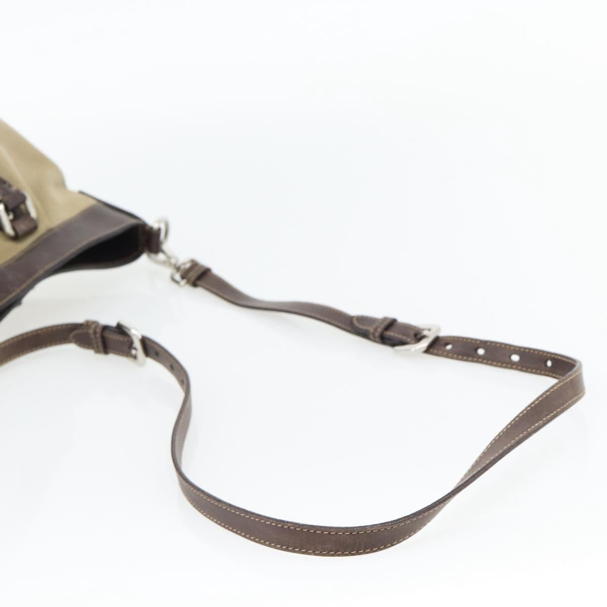 PRADA Hand Bag Canvas Leather 2way Beige Silver Auth 182357