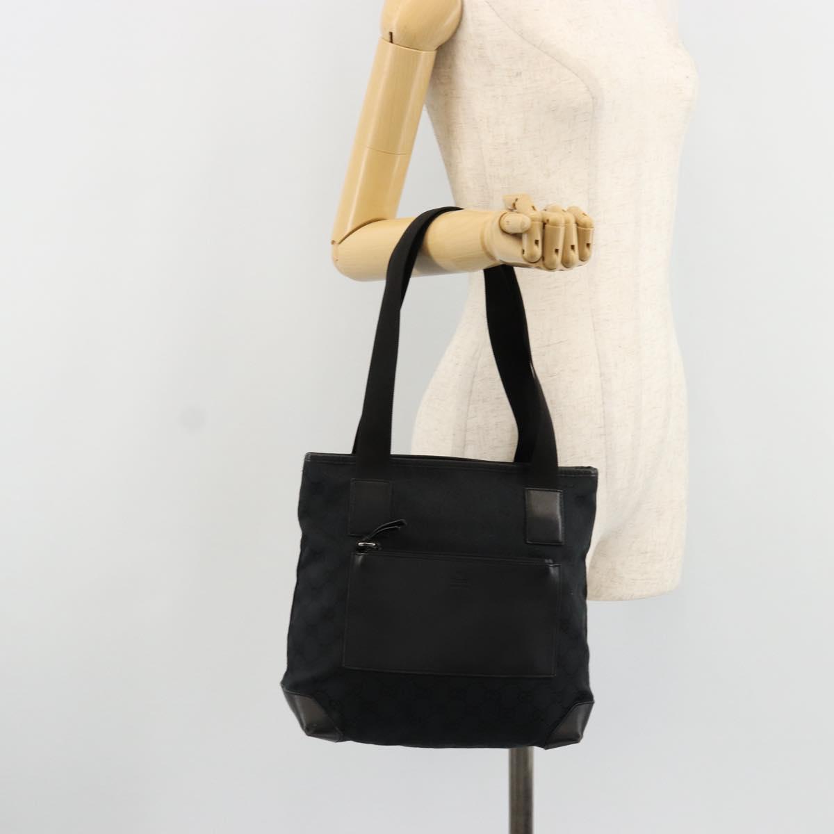 GUCCI GG Canvas Tote Bag Black Silver 019 0402 Auth 182358
