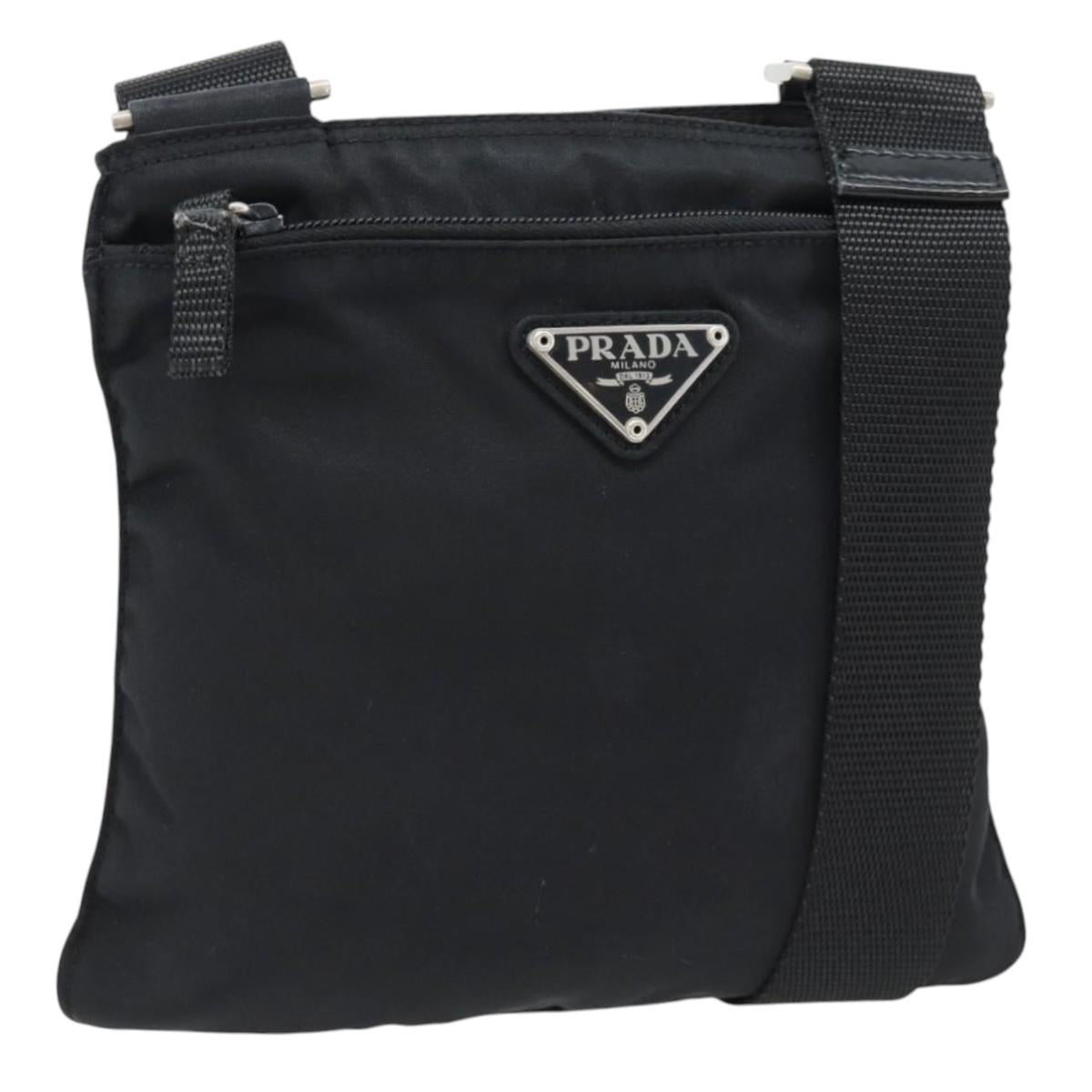 PRADA Shoulder Bag Nylon Black Silver Auth 182359A