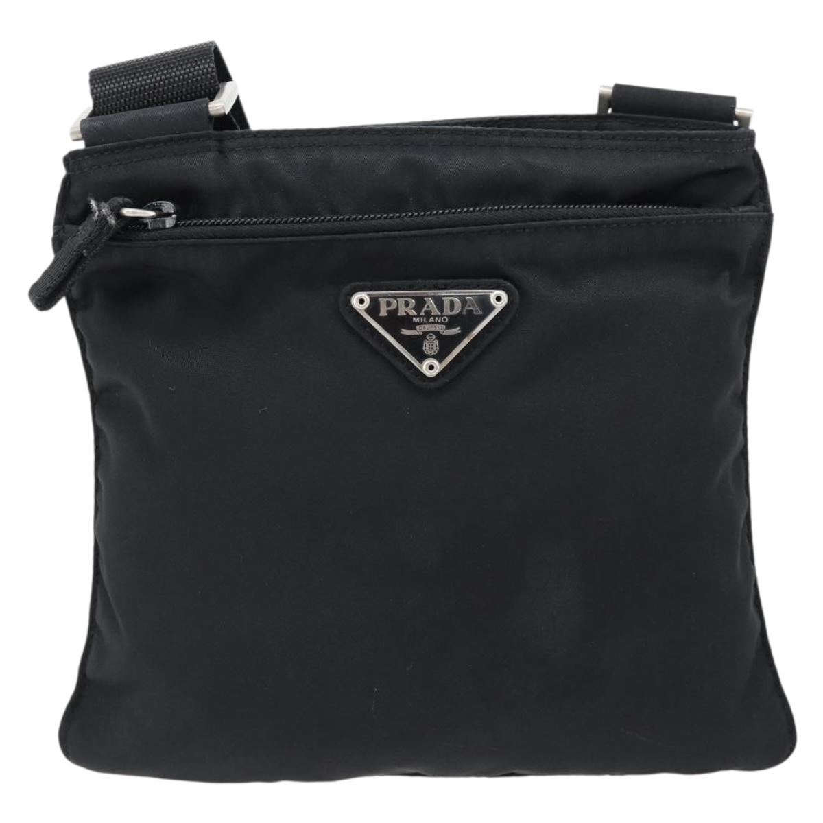 PRADA Shoulder Bag Nylon Black Silver Auth 182359A