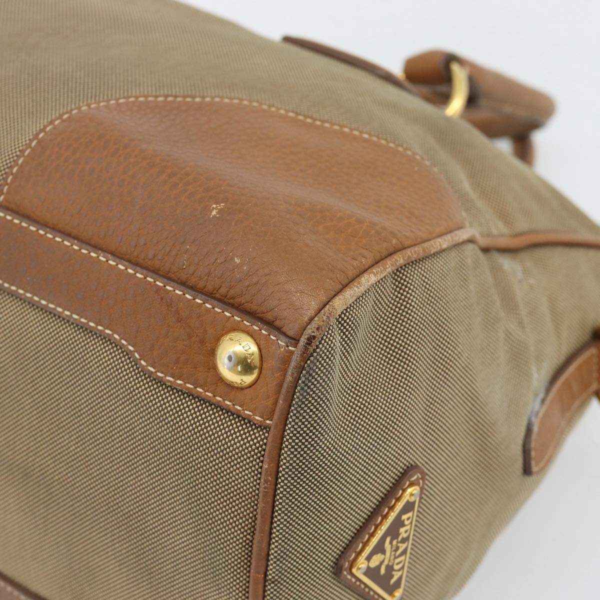 PRADA Hand Bag Canvas Leather Brown Gold Auth 182363