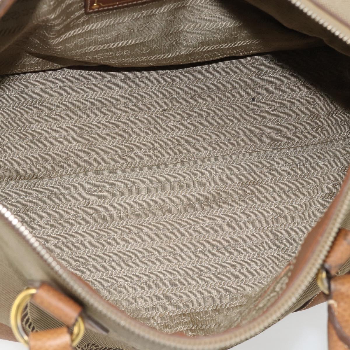 PRADA Hand Bag Canvas Leather Brown Gold Auth 182363