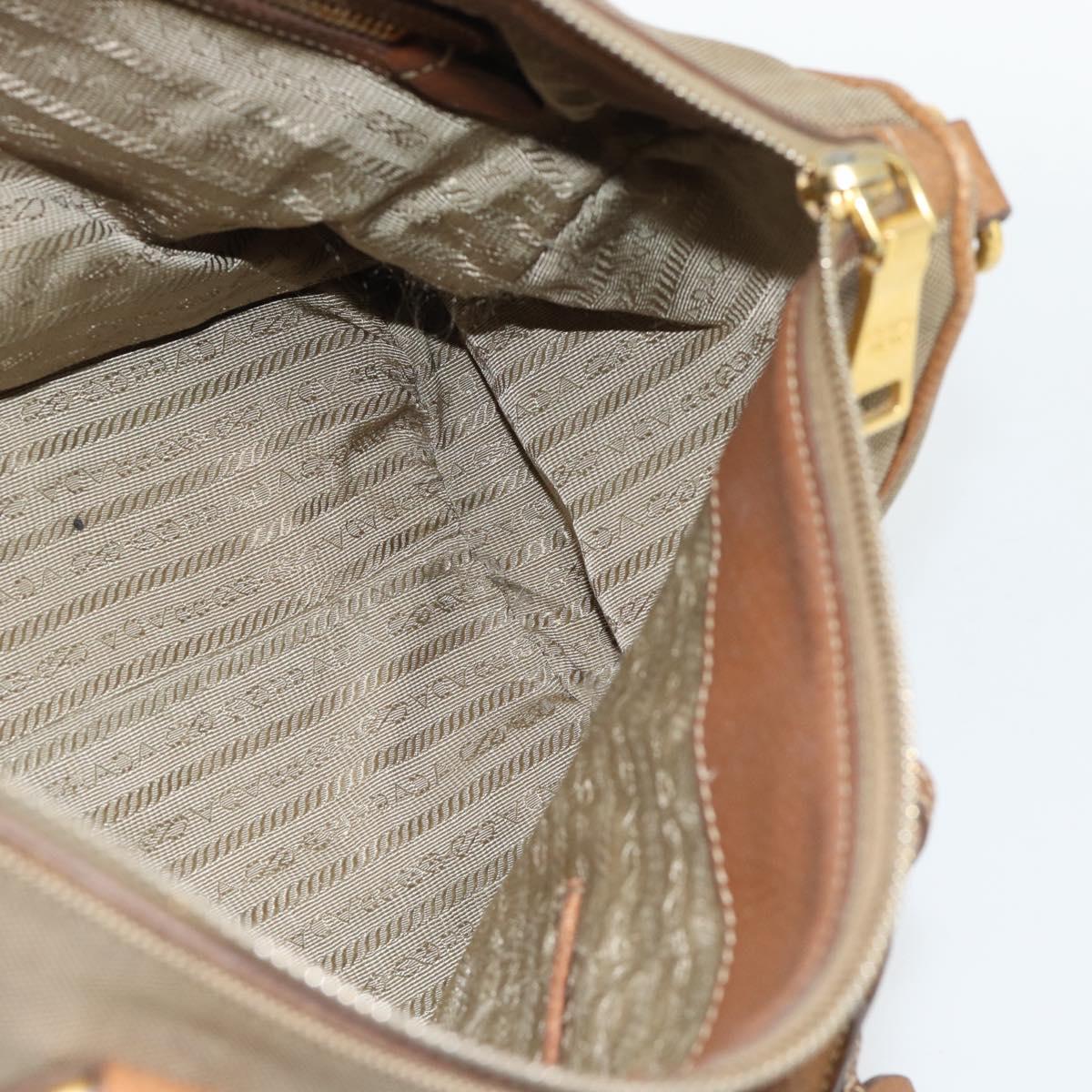 PRADA Hand Bag Canvas Leather Brown Gold Auth 182363