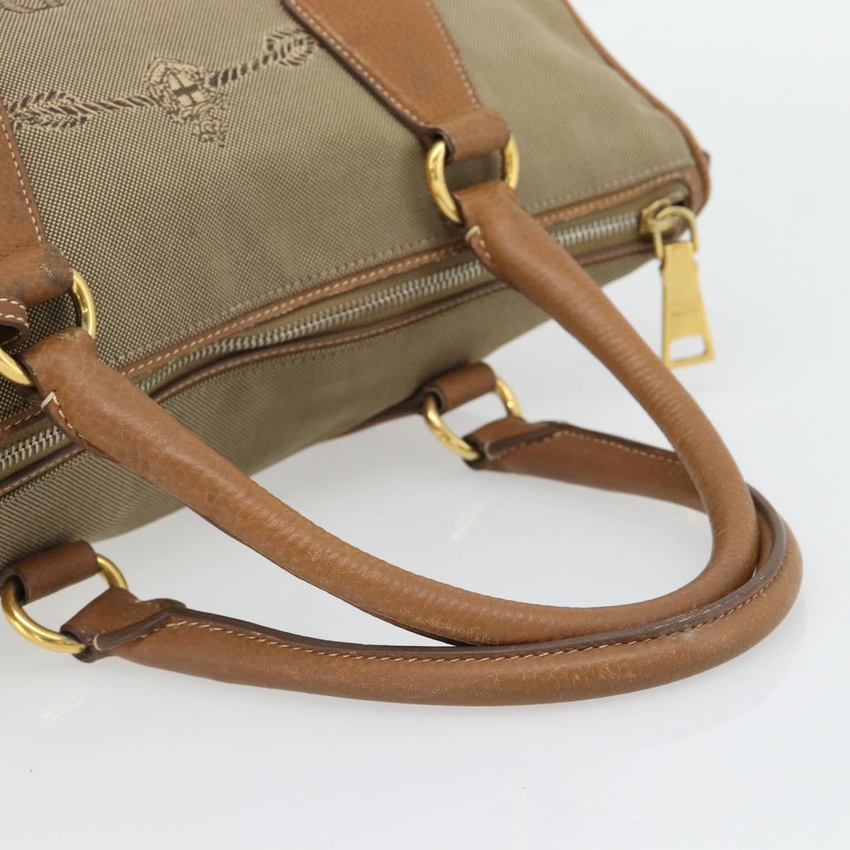 PRADA Hand Bag Canvas Leather Brown Gold Auth 182363