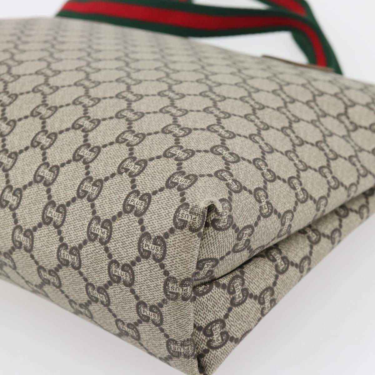 GUCCI GG Plus Supreme Web Sherry Line Tote Bag PVC Beige Red Green Auth 182365
