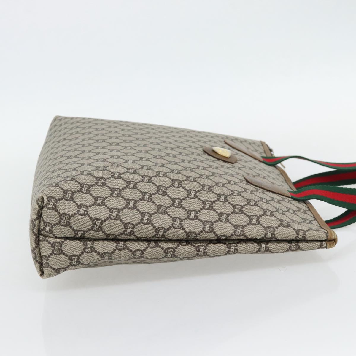 GUCCI GG Plus Supreme Web Sherry Line Tote Bag PVC Beige Red Green Auth 182365