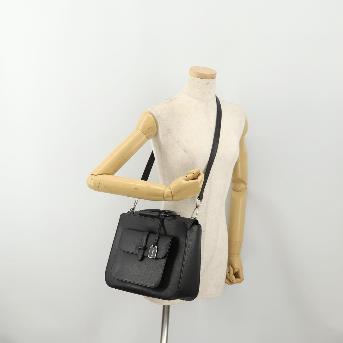 GUCCI Hand Bag Leather 2way Black Silver 000 2058 0307 5 Auth 182370