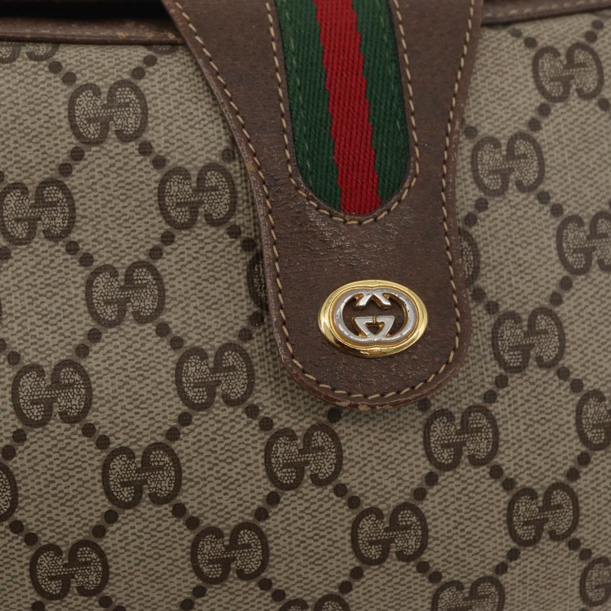 GUCCI GG Supreme Web Sherry Line Bag PVC Beige Gold 116 02 076 Auth 182380