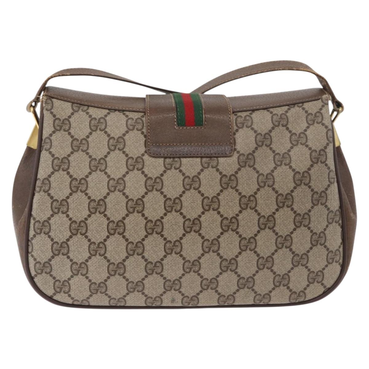 GUCCI GG Supreme Web Sherry Line Bag PVC Beige Gold 116 02 076 Auth 182380