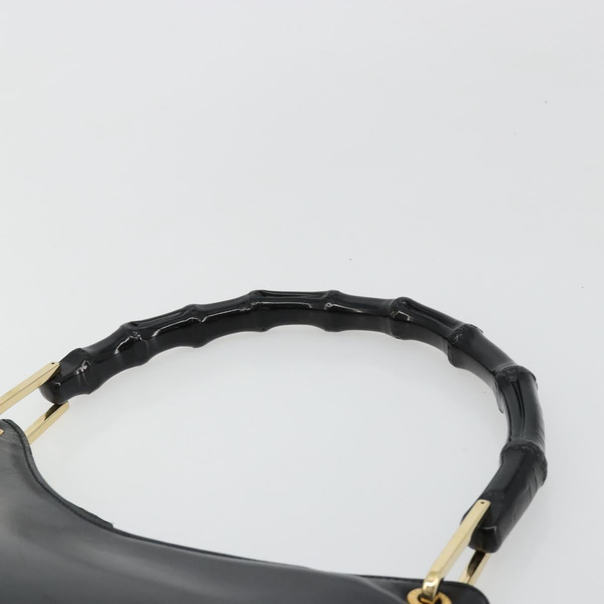 GUCCI Bamboo Shoulder Bag Leather Black Gold 001 3008 Auth 182382