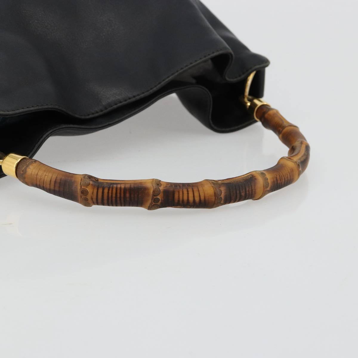 GUCCI Bamboo Hand Bag Leather Black Gold Auth 182385