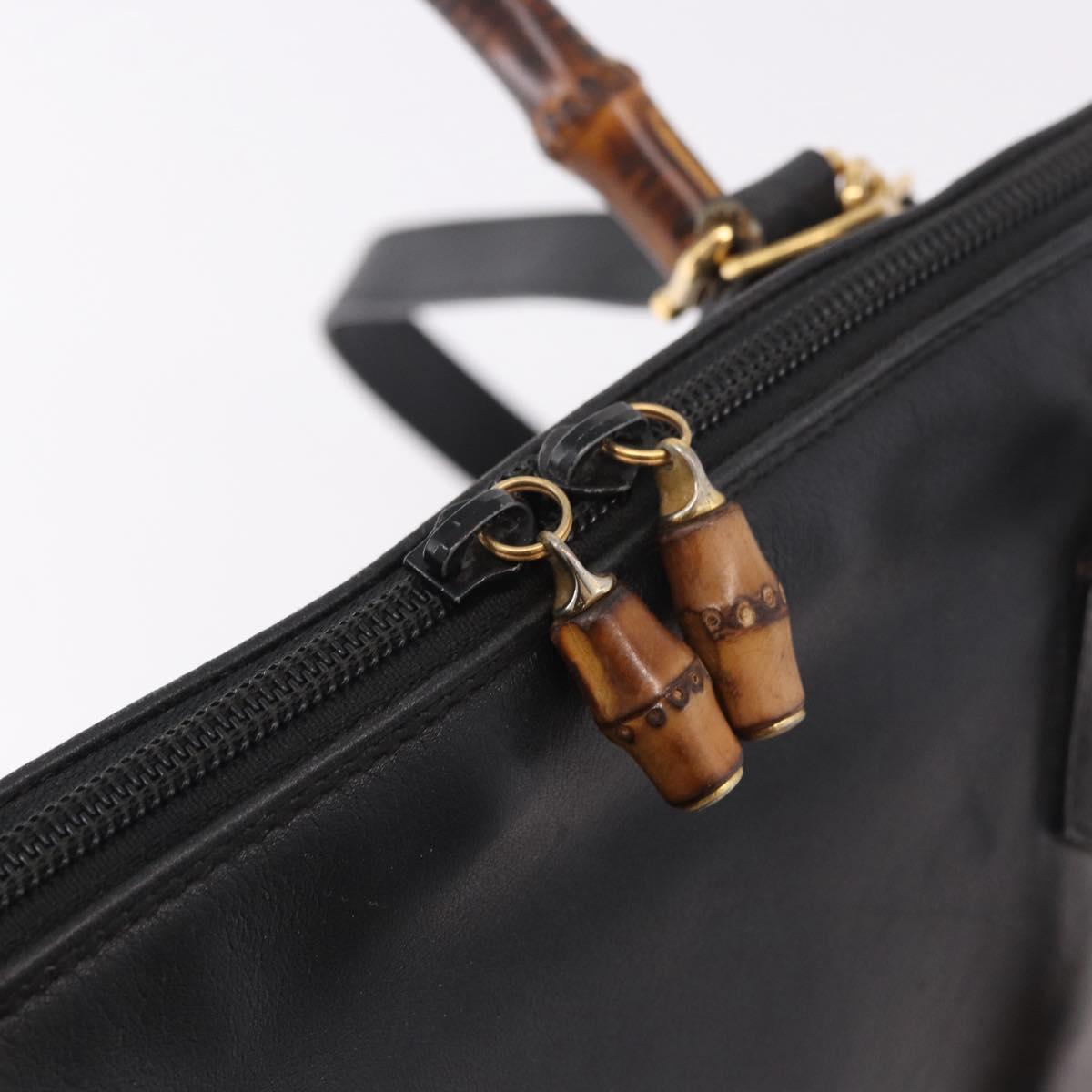 GUCCI Bamboo Hand Bag Leather 2way Black Gold 000 3780 0289 Auth 182386