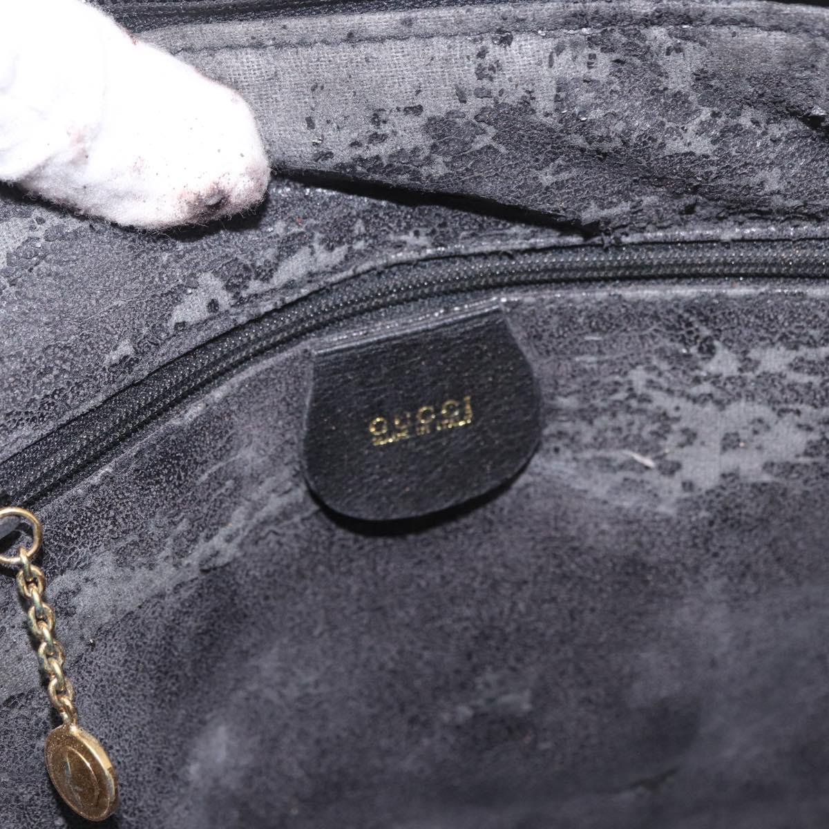 GUCCI Bamboo Hand Bag Leather 2way Black Gold 000 3780 0289 Auth 182386