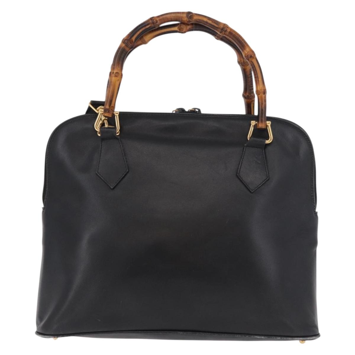 GUCCI Bamboo Hand Bag Leather 2way Black Gold 000 3780 0289 Auth 182386