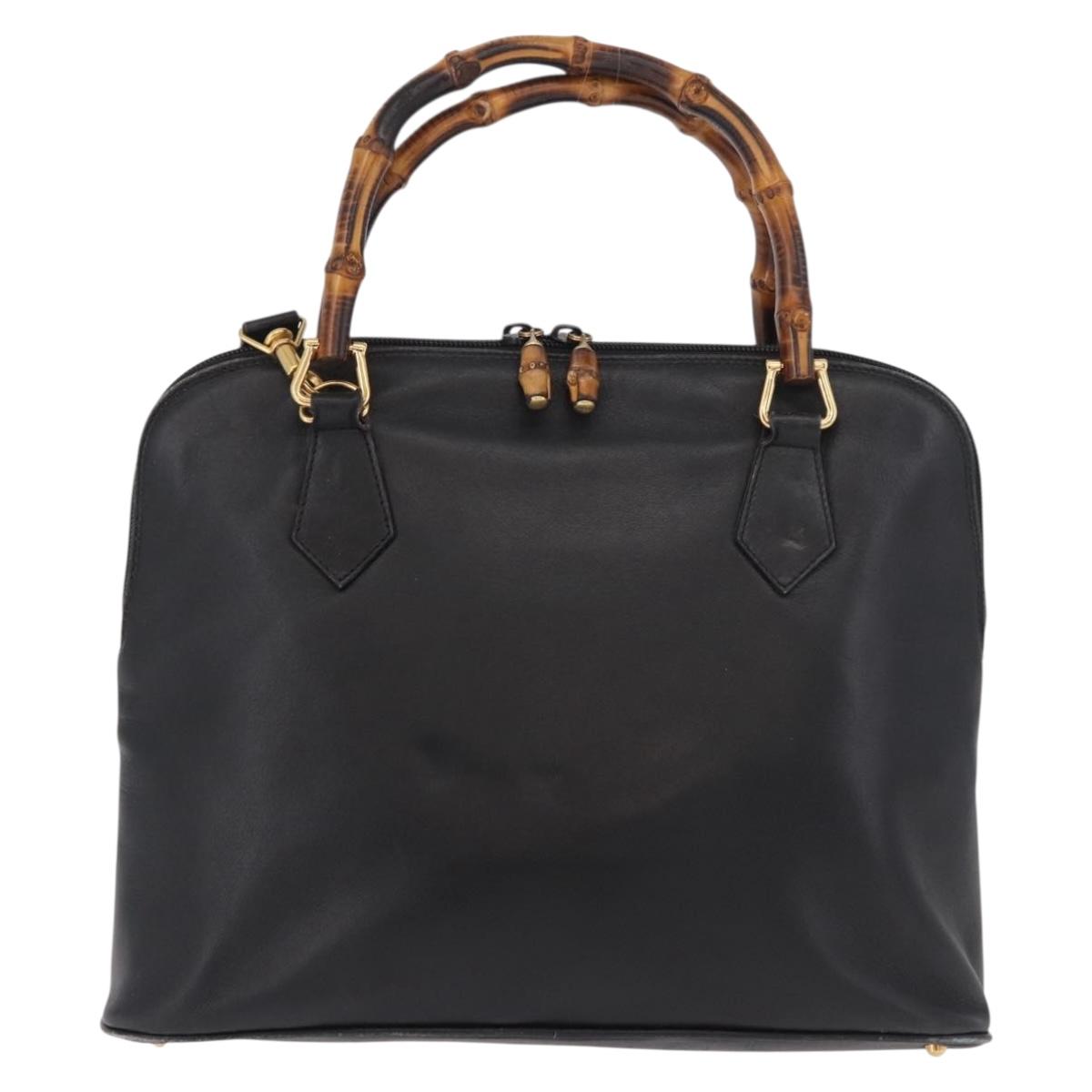 GUCCI Bamboo Hand Bag Leather 2way Black Gold 000 3780 0289 Auth 182386