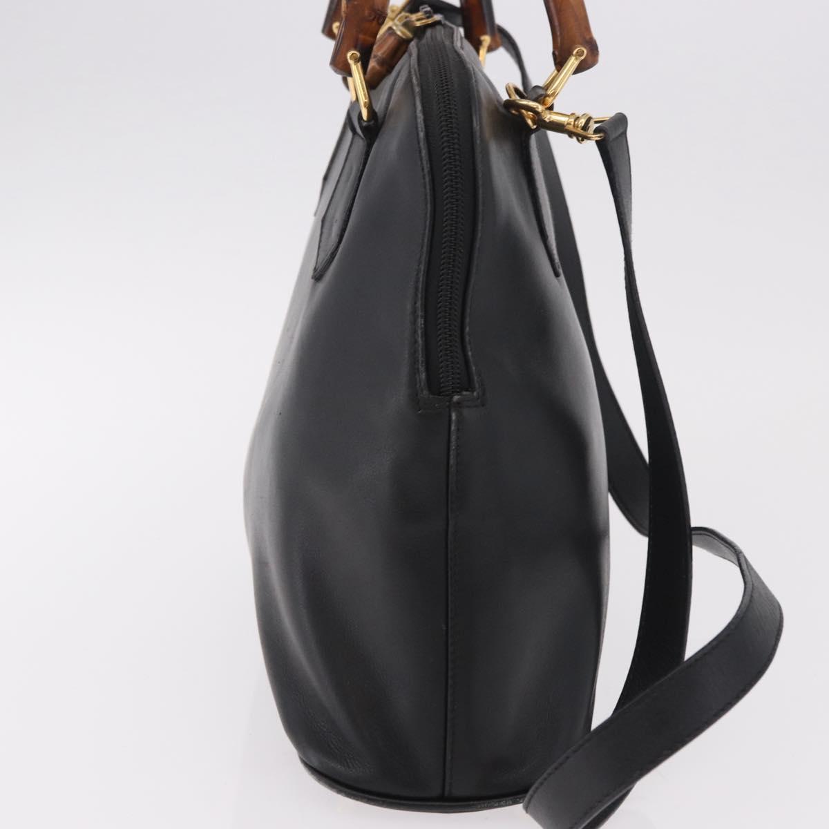 GUCCI Bamboo Hand Bag Leather 2way Black Gold 000 3780 0289 Auth 182386