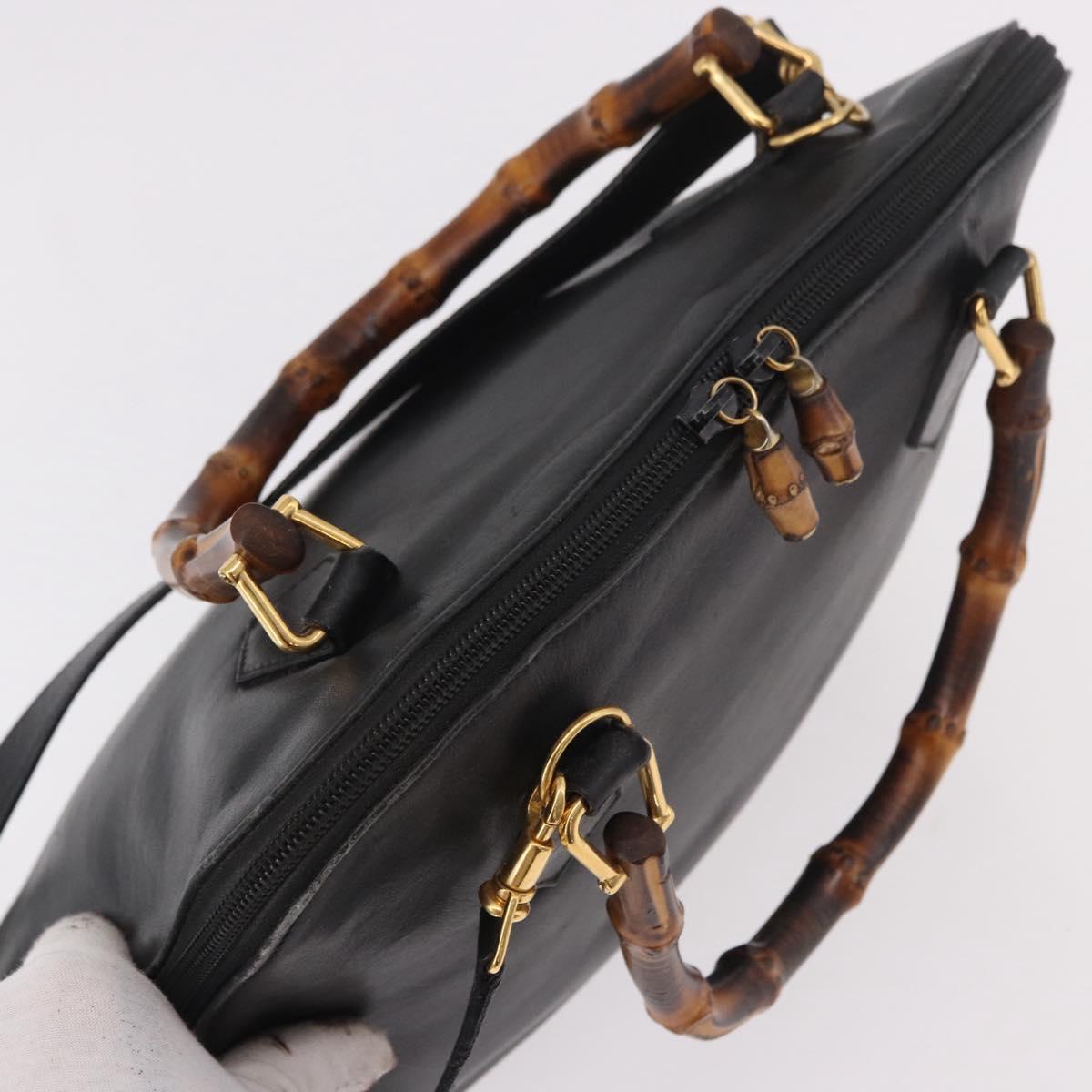 GUCCI Bamboo Hand Bag Leather 2way Black Gold 000 3780 0289 Auth 182386