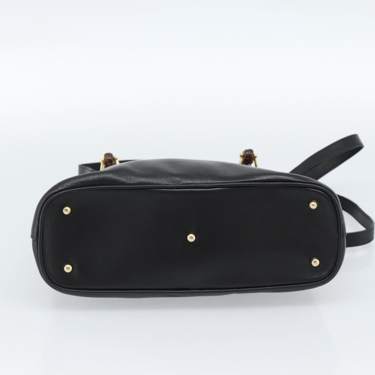 GUCCI Bamboo Hand Bag Leather 2way Black Gold 000 122 0290 Auth 182387