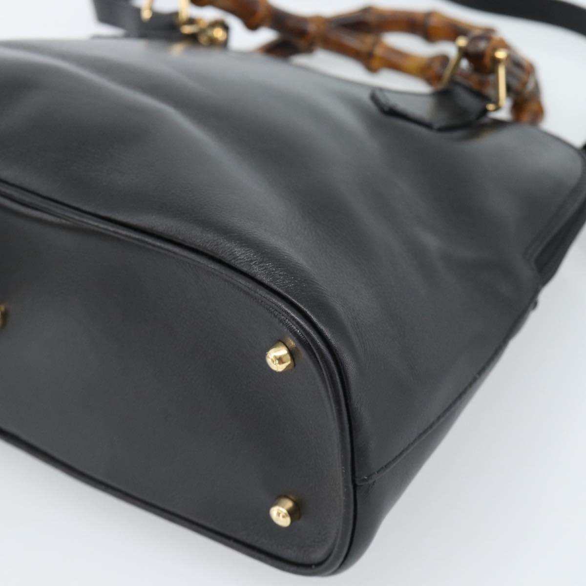 GUCCI Bamboo Hand Bag Leather 2way Black Gold 000 122 0290 Auth 182387