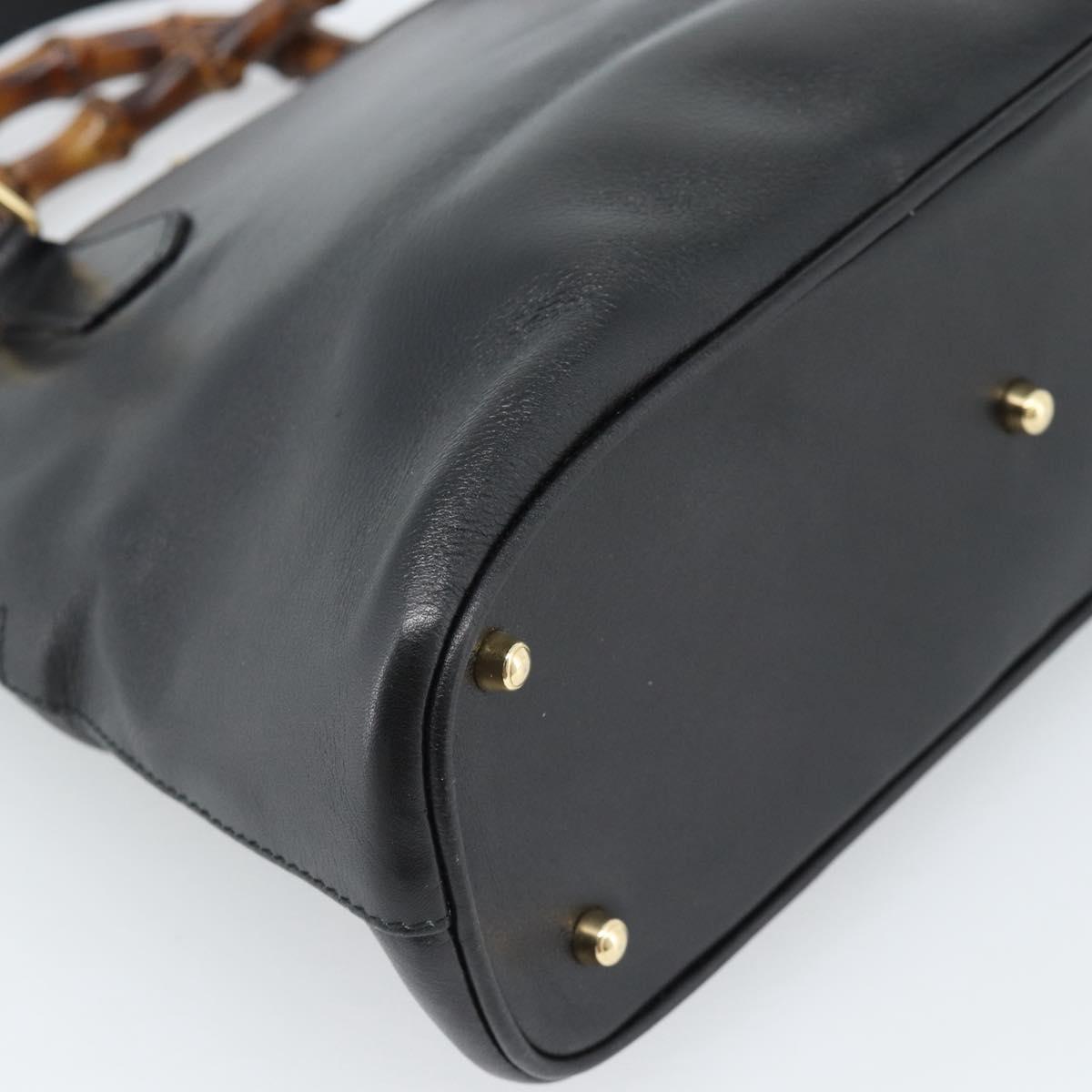 GUCCI Bamboo Hand Bag Leather 2way Black Gold 000 122 0290 Auth 182387