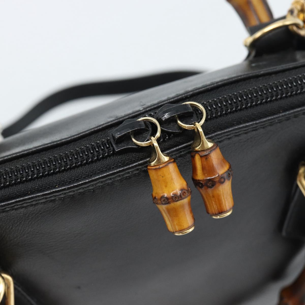 GUCCI Bamboo Hand Bag Leather 2way Black Gold 000 122 0290 Auth 182387