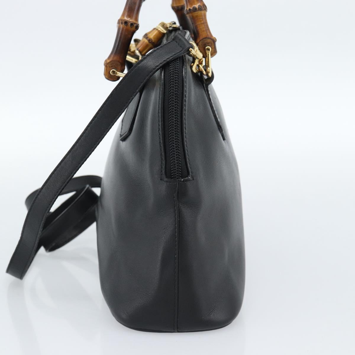 GUCCI Bamboo Hand Bag Leather 2way Black Gold 000 122 0290 Auth 182387