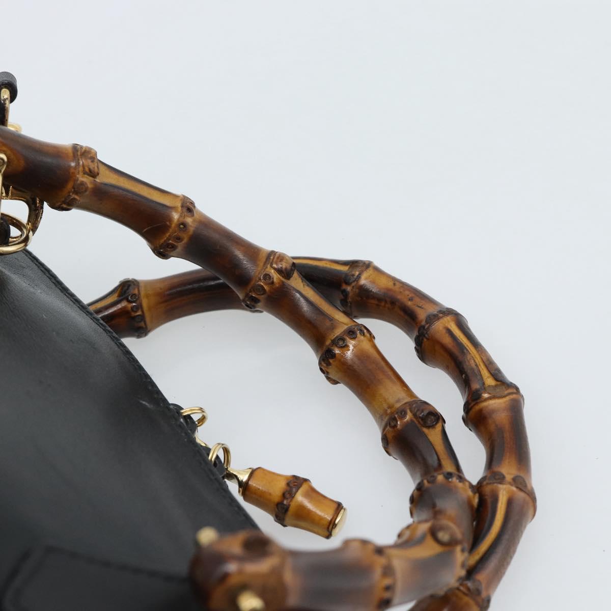 GUCCI Bamboo Hand Bag Leather 2way Black Gold 000 122 0290 Auth 182387