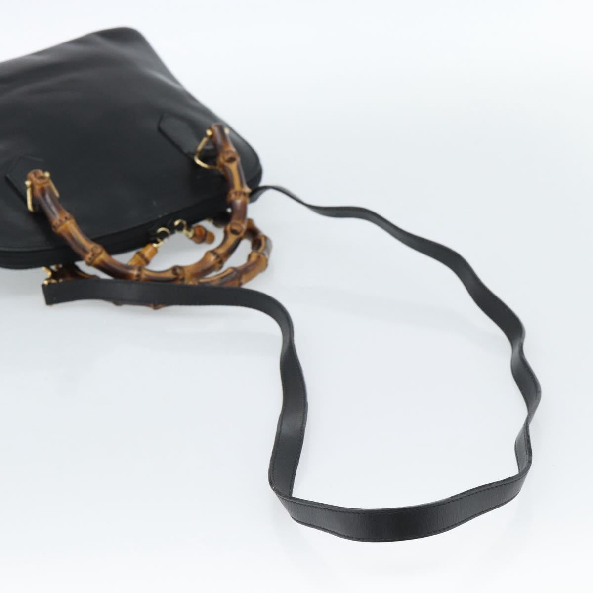 GUCCI Bamboo Hand Bag Leather 2way Black Gold 000 122 0290 Auth 182387